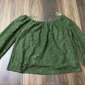HOLLISTER Green Lace Off-the-Shoulder Top